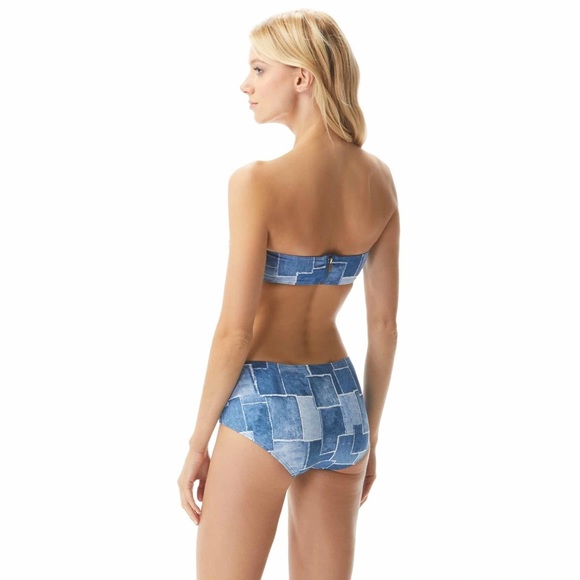 MICHAEL Michael Kors - Bandeau Bikini & Side Zip Bottom - Denim Patchwork - XS - Picture 2 of 12